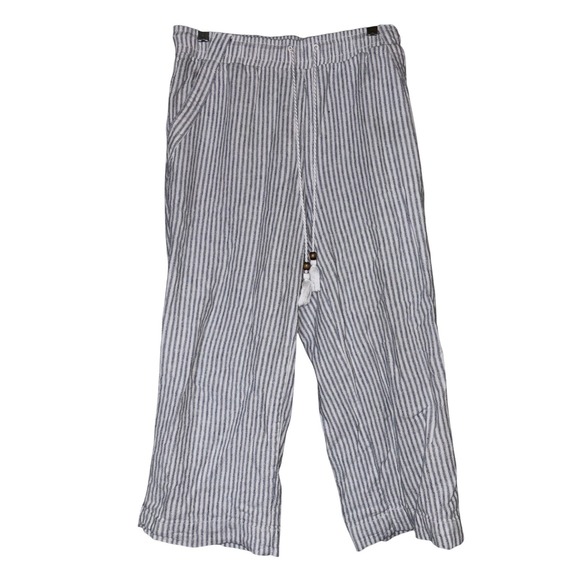 westbund Pants - Westbund Womens S Blue White Striped Linen Blend Wide Leg Crop Pants Casual Work
